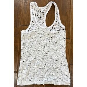 Vintage Y2K Aeropostale Lace Tank Top Women's Small White Floral Sheer Festival‎